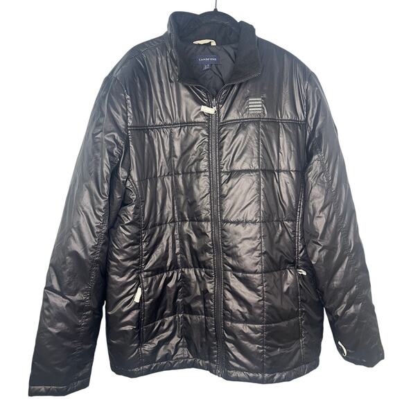 Lands' End Puffer Jacket Full Zip Men's Size Large Tall LT Black Warm Coat Light - Picture 1 of 6